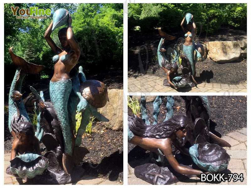 Outdoor Two Mermaids Holding Shell Bronze Fountain 