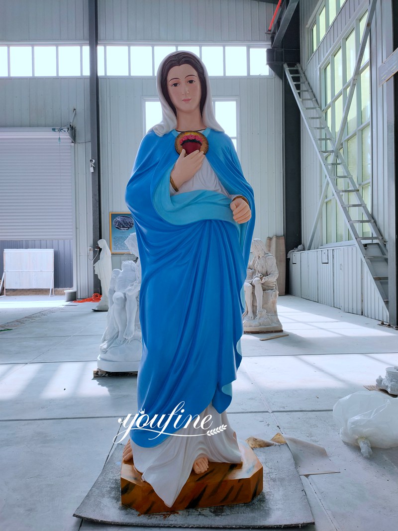 PAINTED marble virgin mary statue