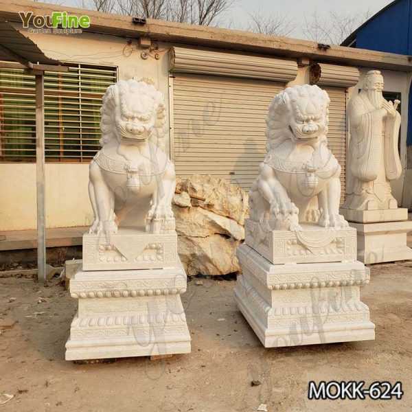 Pair of Guardian Chinese Lion Marble Statue for sale