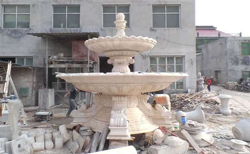 Simple Design Large Beige Marble Two Tiered Fountain