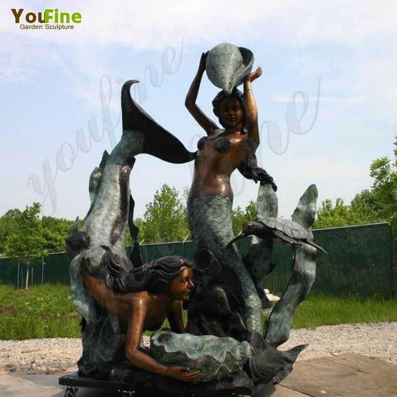 Outdoor Two Bronze Mermaid Statues Fountain for Sale BOKK-683