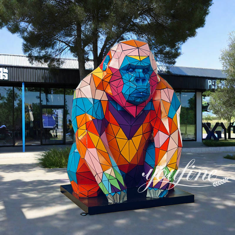 geometric modern stainless steel gorilla statue