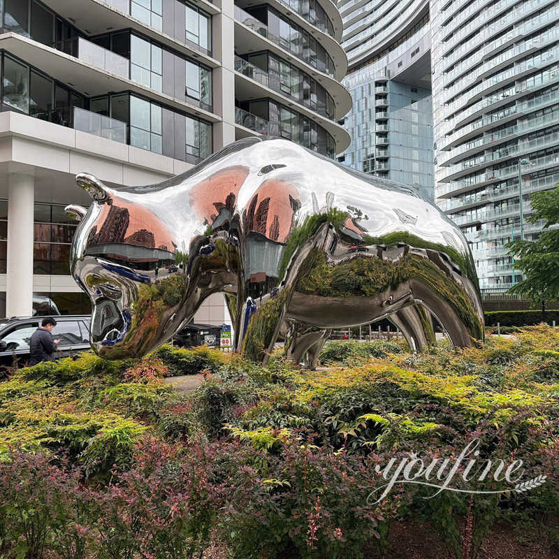 large stainless steel panda animal sculpture