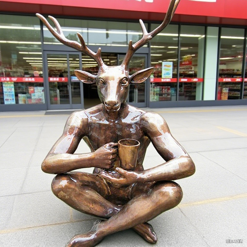 lifesize Man with Deer Head Statue
