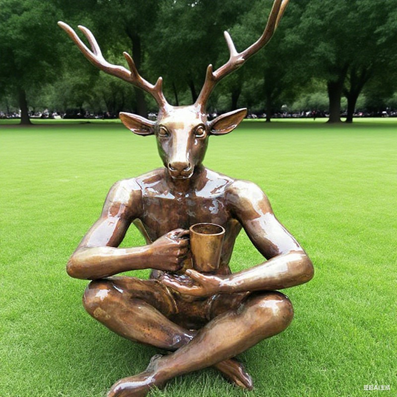Bronze Man with Deer Head Statue BOKK-806