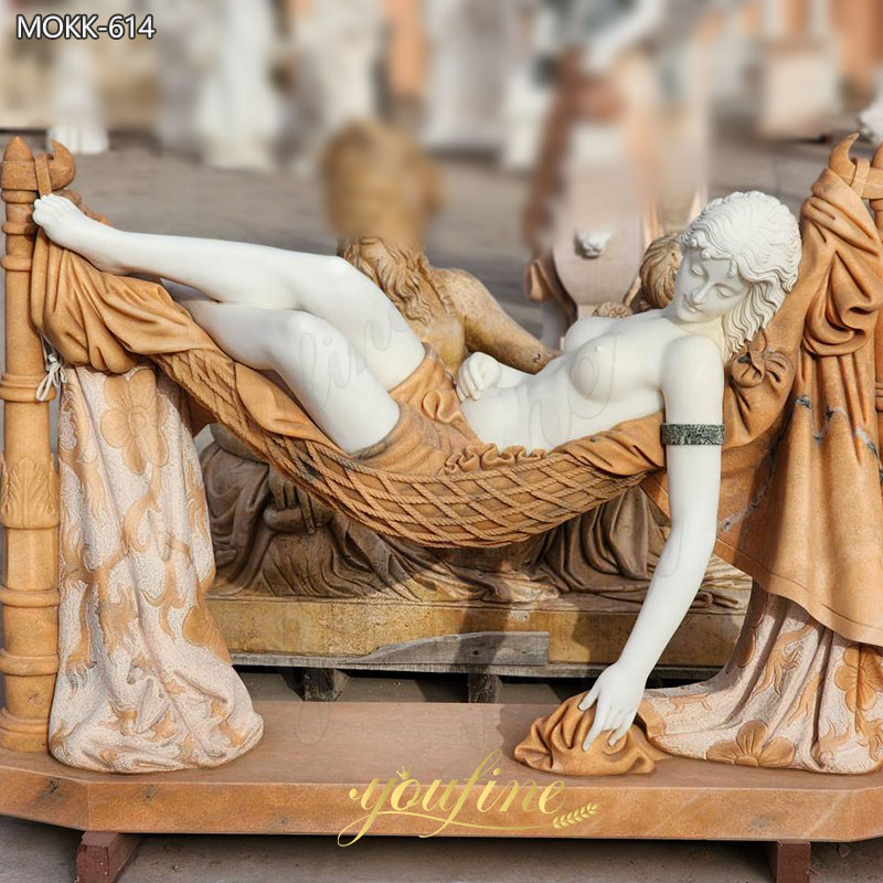 mixed colorful Woman Lying on a Hammock Marble Sculpture