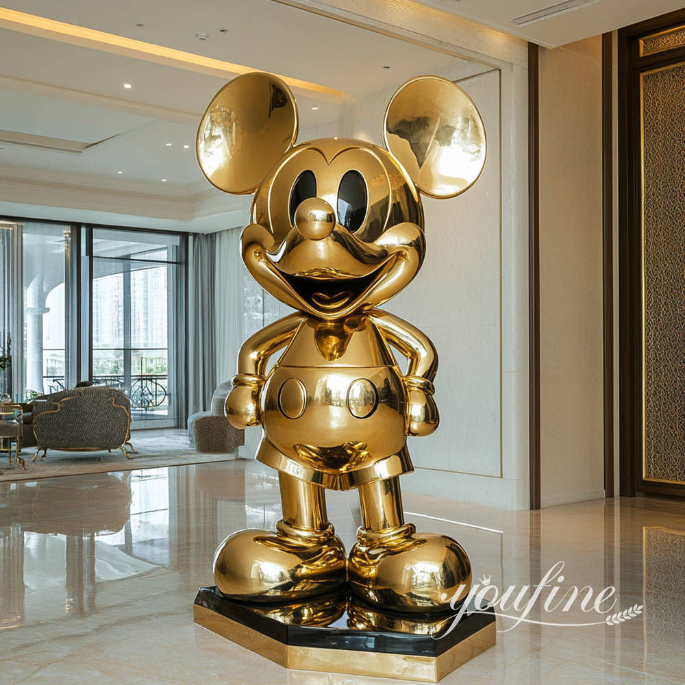 painted golden stainless steel mickey sculpture for interior decor