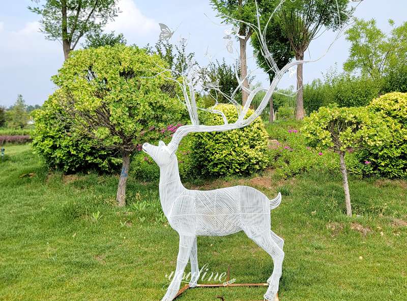 white stainless steel wire deer sculpture