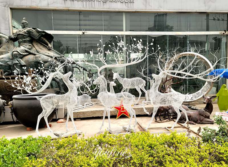 white stainless steel wire deer sculpture