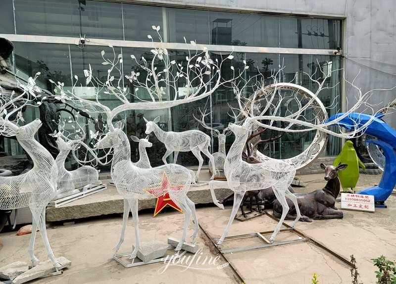 white stainless steel wire deer sculpture