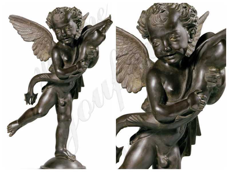 Classic western bronze winged boy with dolphin statue