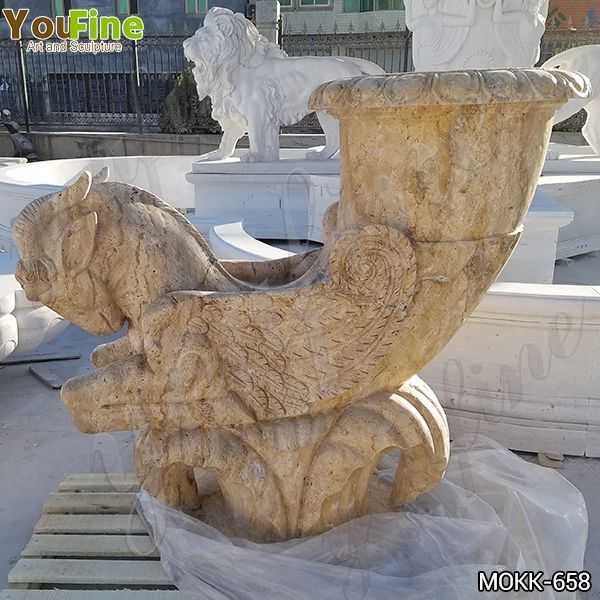 European Travertine Planter Pot with Sheep Statue Suppliers