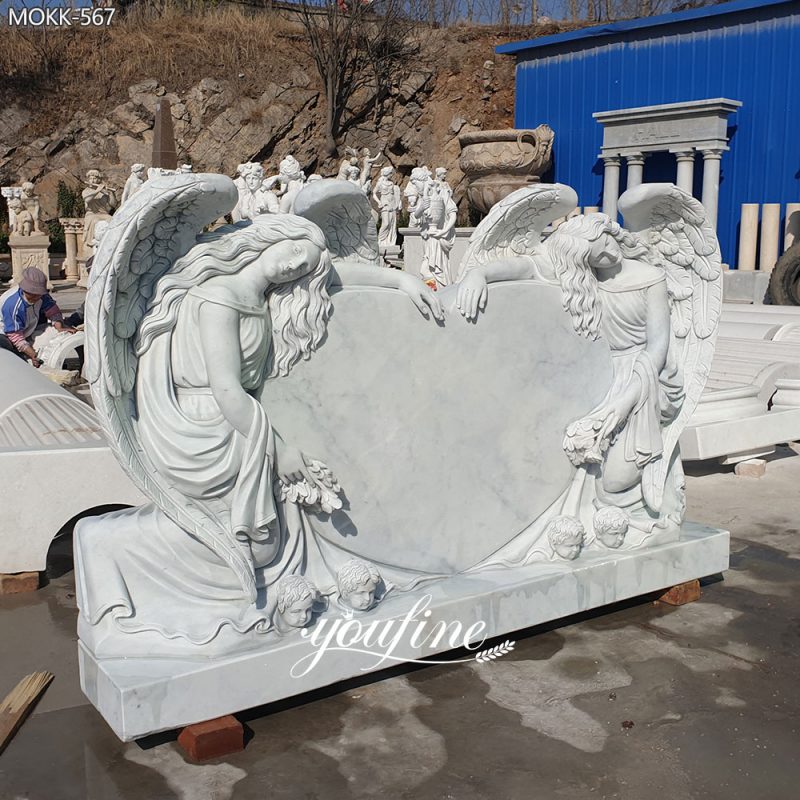 Marble Double Angel Heart Headstone