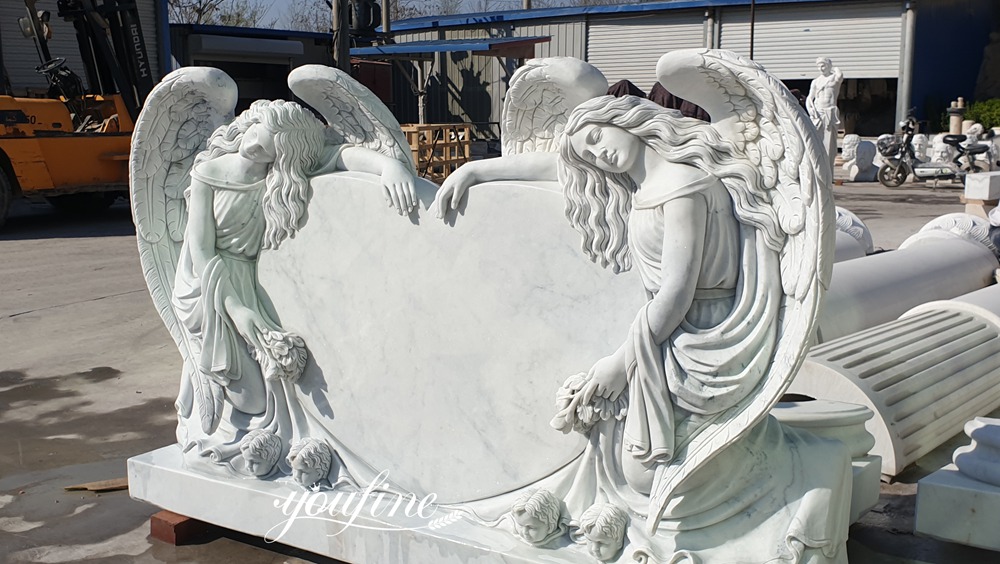 Marble Double Angel statue Heart Headstone