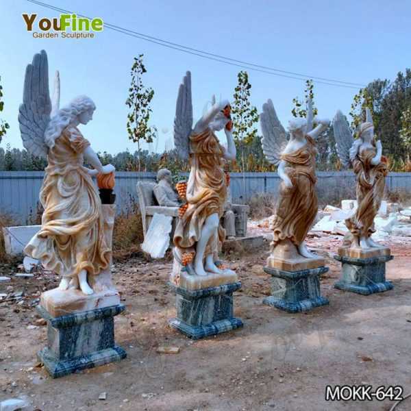 Mixed Color Marble Winged Four Seasons Statues for Outdoor Garden