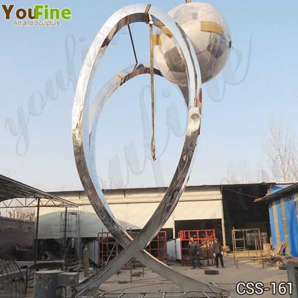 Modern Large Stainless Steel Abstract Football Sculpture