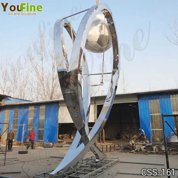 Modern Large Stainless Steel Abstract Football Sculpture Supplier