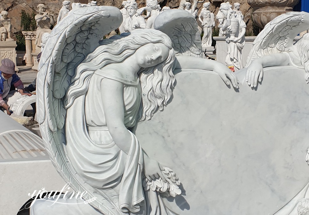 Natural Marble Double Angel Heart Headstone details