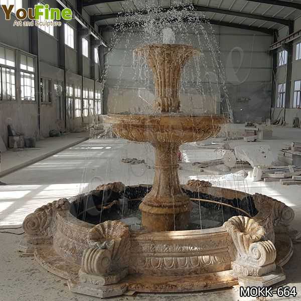 Natural Yellow Travertine Stone Water Fountain for Sale