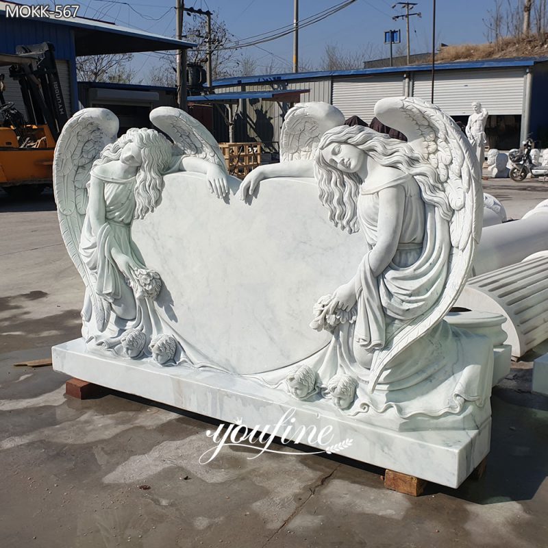 Natural white Marble Double Angel Heart Headstone