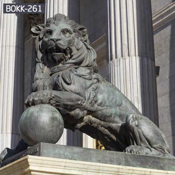 Outdoor Bronze Lion Statues with Paw on Ball Supplier
