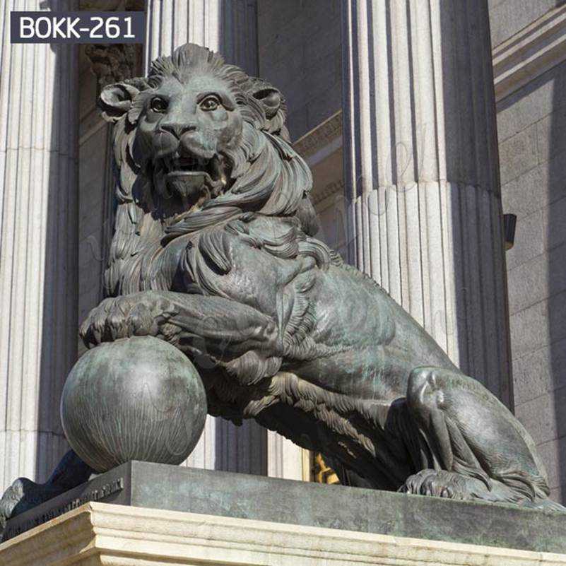 Outdoor Bronze Lion Statues with Paw on Ball Supplier BOKK-261