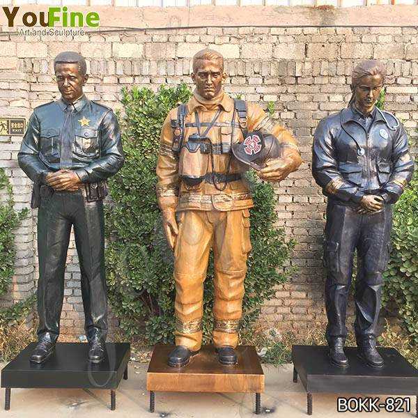 Custom Made Set of Bronze Officer Firefighter and EMS Statues for US Client BOKK-821