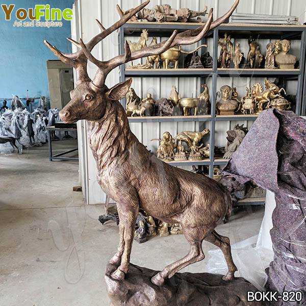 Solid Life Size Bronze Standing Deer Sculpture