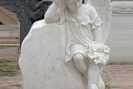 White Marble Baby Angel Headstone Monument Design for Sale MOKK-568