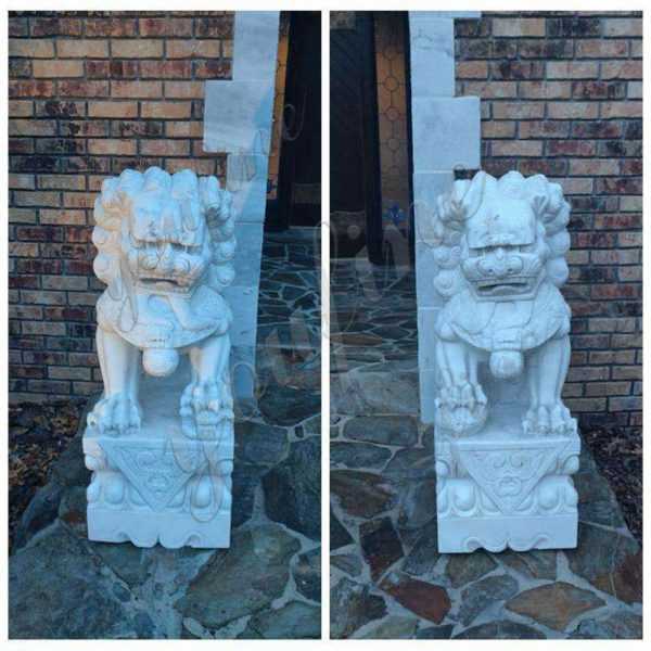 White Marble Chinese Foo Dog Statue Feedback from Our American Customer
