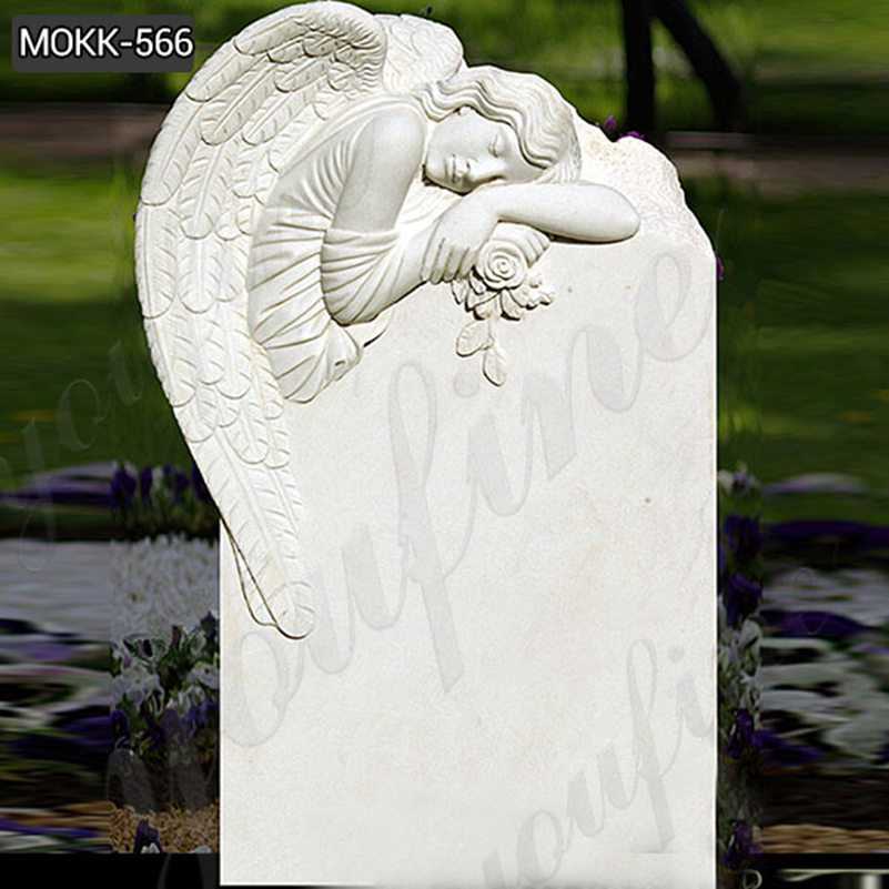 White Marble Upright Angel Headstone Factory Supply MOKK-566
