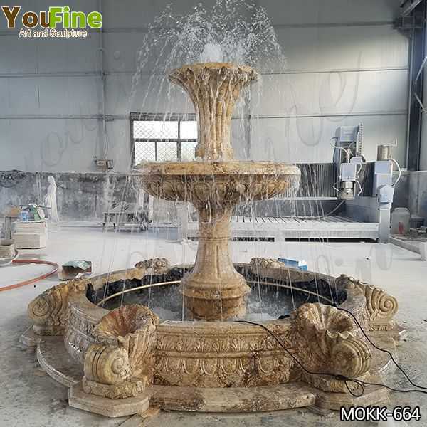 Yellow Travertine Stone Water Fountain for Sale