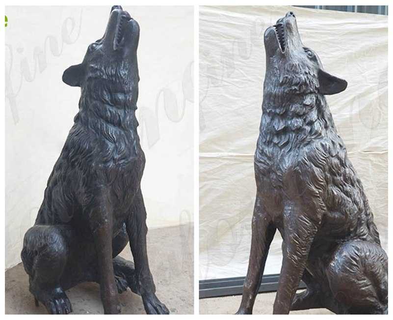 detail of large bronze wolf statue