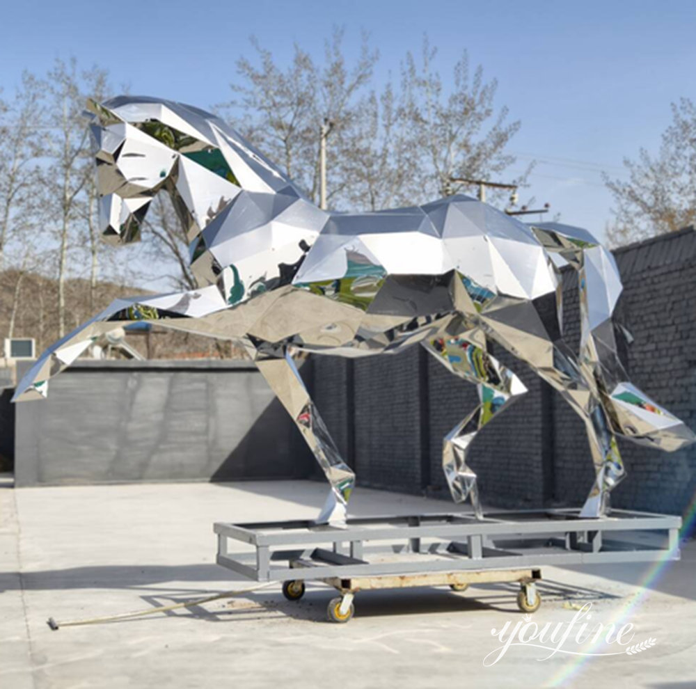 large stainless steel horse sculpture