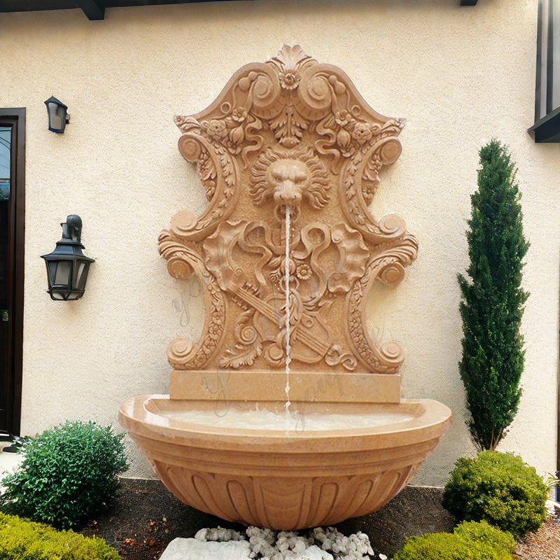 Modern Outdoor Wall Fountain with Lion Head Statue