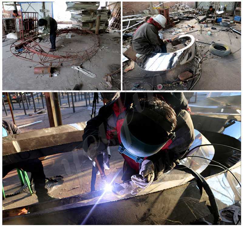 process of stainless steel football sculpture