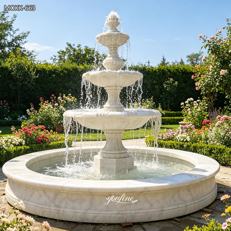 white modern granite fountain