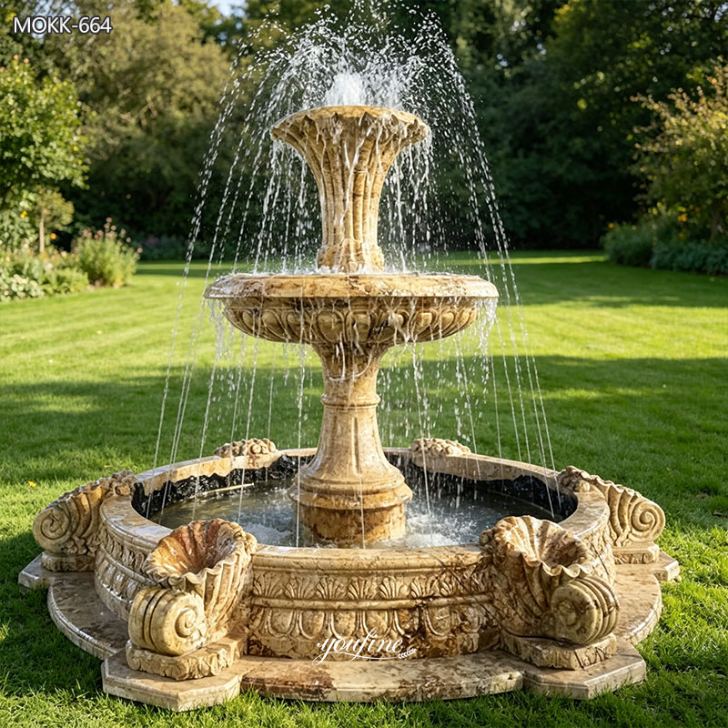 yellow travertine water feature