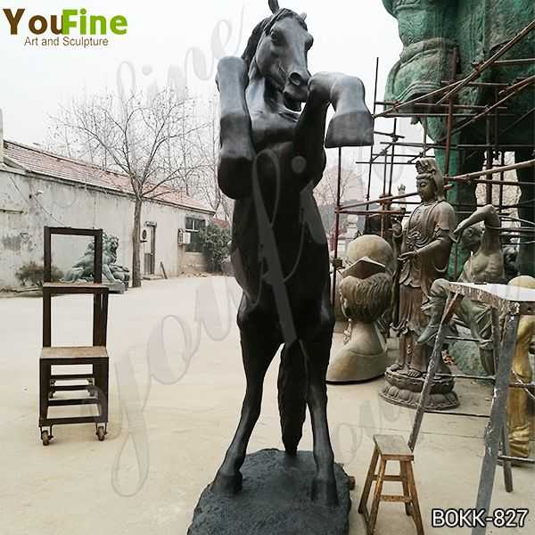 Ancient Black Bronze Jumping Horse Sculpture