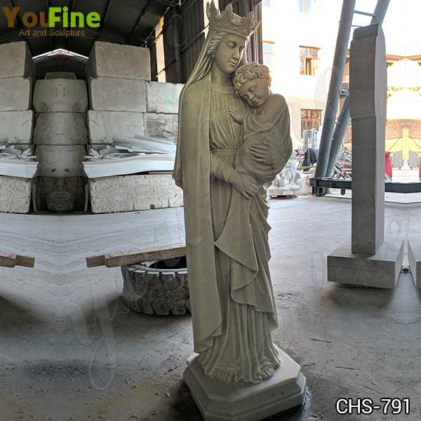 Catholic White Marble Madonna and Child Statue