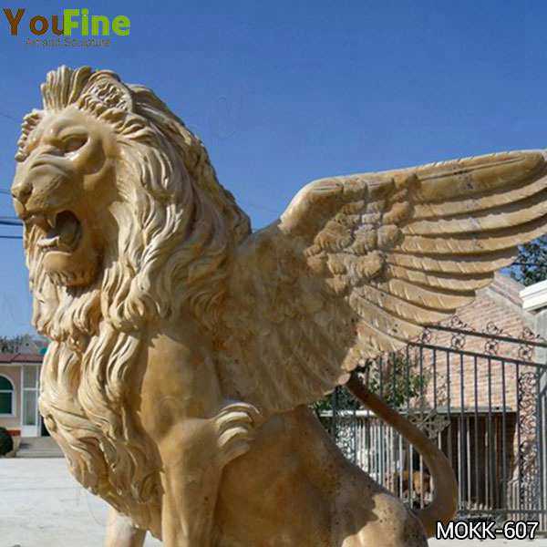 Estate Huge Marble Winged Western Lion Statues