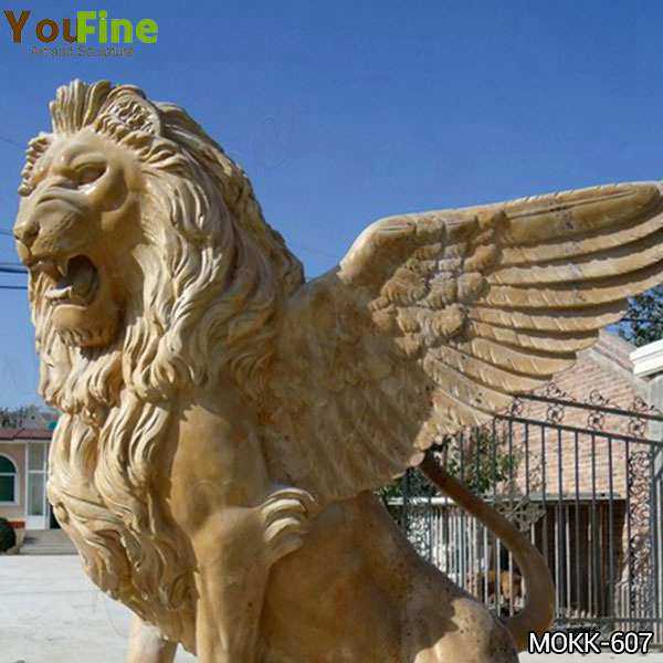 Estate Huge Marble Winged Western Lion Statues