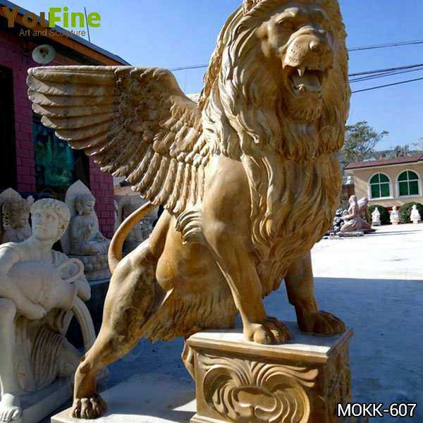 Huge Marble Winged Western Lion Statues Manufacturers