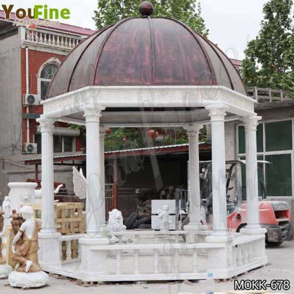 Italian White Marble Gazebo with Wrought Iron Dome