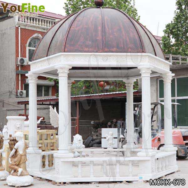 Italian White Marble Gazebo with Wrought Iron Dome Designs Suppliers