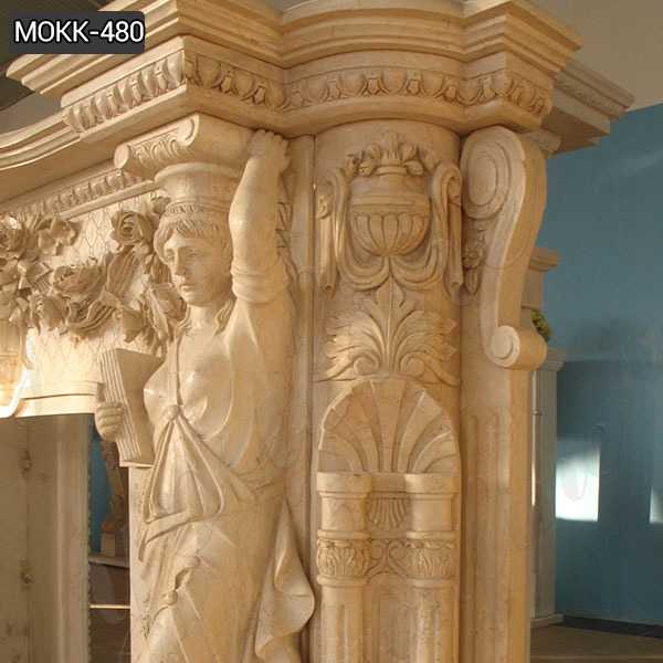 Large Beige Marble Statuary Fireplace Mantel for Sale