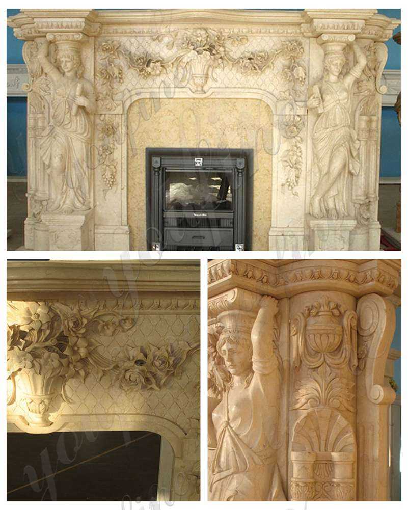 Large Beige Marble Statuary Fireplace Mantel