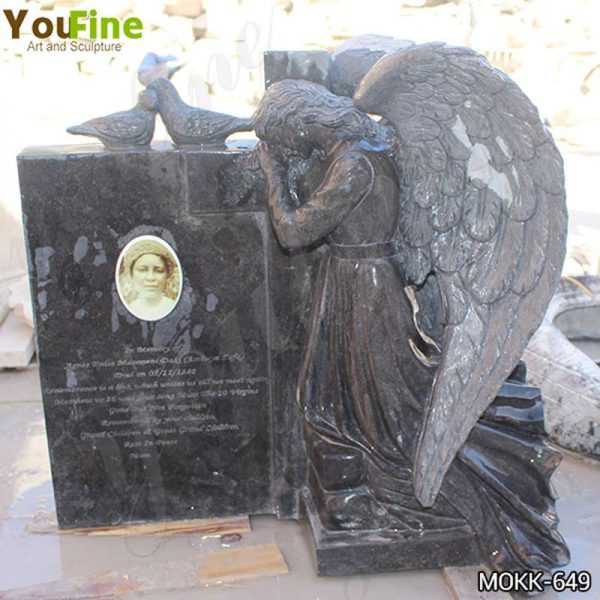 Life Size Black Granite Weeping Angel Headstone for Sale