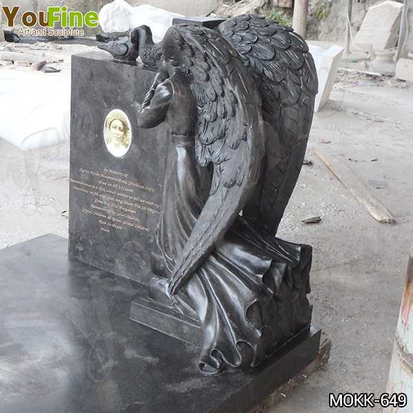 Life Size Black Granite Weeping Angel Headstone