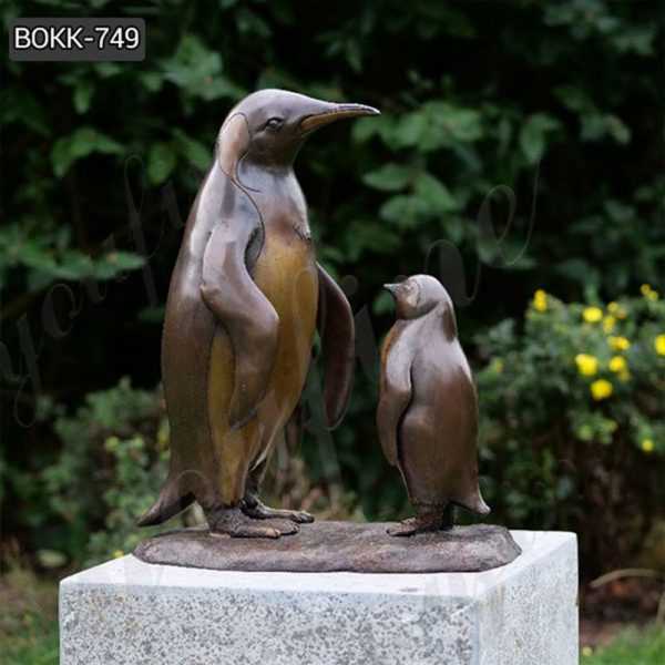 Life Size Bronze Two Penguins Sculptures on Base for Sale